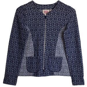 Anthropologie Rosie Neira Blue Patterned Knit Zip Blazer